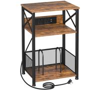 AMHANCIBLE Support de tourne-disque avec station de charge, table de chevet à 3 niveaux avec armoire de rangement, table d'appoint pouvant contenir jusqu'à 100 albums, support de disques vinyle pour
