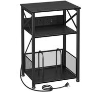 AMHANCIBLE Support de tourne-disque avec station de charge, table de chevet à 3 niveaux avec armoire de rangement, table d'appoint pouvant contenir jusqu'à 100 albums, support de disques vinyle pour