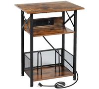 AMHANCIBLE Support de tourne-disque avec station de charge, table de chevet à 3 niveaux avec bureau extra large et armoire de rangement, support de disques vinyles pouvant contenir jusqu'à 100 albums
