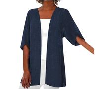 AMhomely Cardigan d'été pour femme - Manteau en coton et lin - Grande taille - Ouvert sur le devant - Vêtement d'extérieur uni à manches longues - Manteau ample et smocké - Veste flottante pour les