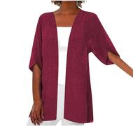 AMhomely Cardigan d'été pour femme - Manteau en coton et lin - Grande taille - Ouvert sur le devant - Vêtement d'extérieur uni à manches longues - Manteau ample et smocké - Veste flottante pour les