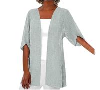 AMhomely Cardigan d'été pour femme - Manteau en coton et lin - Grande taille - Ouvert sur le devant - Vêtement d'extérieur uni à manches longues - Manteau ample et smocké - Veste flottante pour les