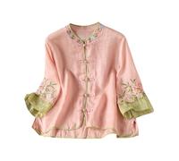 AMhomely Chemisier paysanne vintage élégant à manches longues en coton et lin pour femme