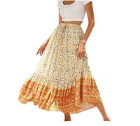 AMhomely Jupes longues d'été pour femmes, jupes florales, jupes de fête, jupes d'été, jupes de sortie, jupes de soirée imprimées, jupes de clubwear, jupes taille haute, jupes décontractées, robe