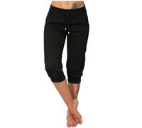 AMhomely Pantalon court pour femme, pantalon de yoga 3/4 avec taille élastique et cordon de serrage - Pantalon capri en coton doux pour entraînement, athlétique, décontracté, coupe ample avec poches