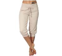 AMhomely Pantalon court pour femme, pantalon de yoga 3/4 avec taille élastique et cordon de serrage - Pantalon capri en coton doux pour entraînement, athlétique, décontracté, coupe ample avec poches