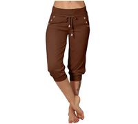 AMhomely Pantalon court pour femme, pantalon de yoga 3/4 avec taille élastique et cordon de serrage - Pantalon capri en coton doux pour entraînement, athlétique, décontracté, coupe ample avec poches