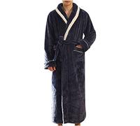 AMhomely Peignoir super moelleux à manches longues et col châle en flanelle pour homme - Manteau d'intérieur long en polaire pelucheuse avec ceinture - Vêtement de nuit épais - Bleu marine - XL