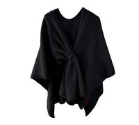 AMhomely Poncho en tricot pour femme, châle en crochet - Brosse cachemire élégant automne uni pull polaire écharpe manteau grande taille shrugs, 01 Noir, Taille unique