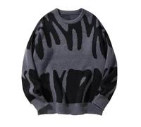 AMhomely Pull pour homme - Col rond - Couleur unie - Retour aux Anciens Lazy Loose Fashion - Pull tricoté à manches longues, gris, L