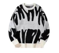 AMhomely Pull pour hommes UK, col rond, couleur unie, veste en tricot ample et décontractée pour les hommes, pull à manches longues pour golf, blanc, M