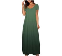 AMhomely Robe d'été longue pour femme, style bohème, col rond, manches courtes, robe de plage décontractée, ample, couleur unie, surdimensionnée, douce et confortable, 05- Vert, 4XL