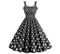 AMhomely Robe vintage des années 1950 pour femme - Motif à pois - Rockabilly Swing - Coupe trapèze - Pour cocktail, soirée, bal de fin d'année, thé - Sans manches - Bretelles spaghetti - Coupe évasée