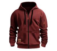 AMhomely Sweat à capuche cargo zippé pour homme - Polaire lourde multi-poches pour le travail, la salle de sport en plein air, H12 - Vin, XL