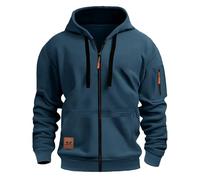 AMhomely Sweat à capuche cargo zippé pour homme - Polaire lourde multi-poches pour le travail, la salle de sport en plein air, H13 - Bleu marine, 3XL