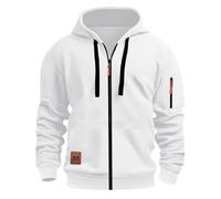 AMhomely Sweat à capuche cargo zippé pour homme - Polaire lourde multi-poches pour le travail, la salle de sport en plein air, H12 - Blanc, XL
