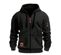 AMhomely Sweat à capuche cargo zippé pour homme - Polaire lourde multi-poches pour le travail, la salle de sport en plein air, H11- Noir, XL