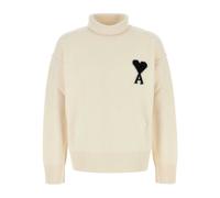 Ami Paris - Ami de Coeur Wool High Neck Sweater - Homme - Pulls - Blanc - Taille: L