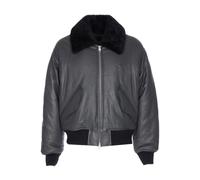 Ami Paris - Bomber en Cuir Gris avec Shearling - Homme - Vestes - Noir - Taille: XL