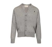 Ami Paris - De Coeur Cardigan en Laine Extra Fine - Homme - Pulls - Gris - Taille: XL
