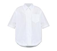Ami Paris - Chemise Ample à Manches Courtes avec Col Italien et Poche Plaquée - Homme - Chemises - Blanc - Taille: XS