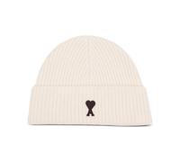 Ami Paris - Bonnet tricoté brodé Fabriqué en Italie - Homme - Accessoires - Beige - Taille: ONE Size