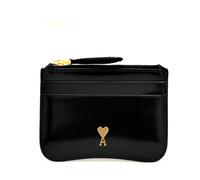 Ami Paris, Femme, Accessoires, Noir, Taille: ONE Size Porte-Cartes en Cuir Noir avec Fermeture Éclair