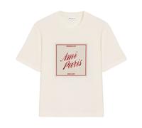 Ami Paris, Femme, Tops, Beige, Taille: 38 FR T-shirt à manches courtes coupe carrée avec signature imprimée