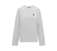 Ami Paris, Femme, Tops, Blanc, Taille: 44 FR Haut avec logo et col rond côtelé