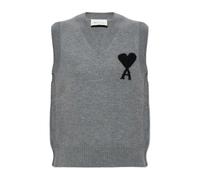 Ami Paris - Gilet en laine avec logo - Femme - Pulls - Gris - Taille: 34 FR