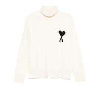 Ami Paris - Pull Blanc en Laine Col Roulé Logo Cœur - Femme - Pulls - Blanc - Taille: 44 FR