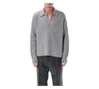Ami Paris - Pull Polo en Tricot Câblé - Homme - Pulls - Gris - Taille: XL