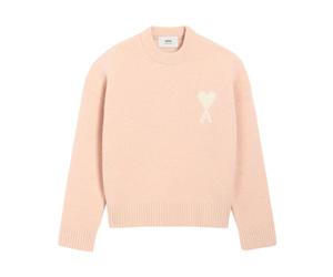 Ami Paris - Pull Rose en Laine d'Alpaga Col Rond - Homme - Pulls - Rose - Taille: XS