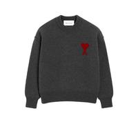 Ami Paris - Wool Knit Crew Neck Intarsia Heart - Femme - Pulls - Gris - Taille: 46 FR