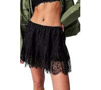 Amiblvowa Mini jupe en dentelle pour femme Y2K plissée à volants mi-bas en maille fluide Ourlet à volants Taille basse Micro, noir, Medium