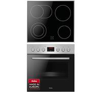 Amica ACHE 9335 E Cuisinière avec chaleur tournante/Four avec plaque de cuisson et cadre en acier inoxydable/Minuterie/Nettoyage à la vapeur d'eau