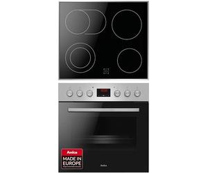 Amica ACHE 9335 E Cuisinière avec chaleur tournante/Four avec plaque de cuisson et cadre en acier inoxydable/Minuterie/Nettoyage à la vapeur d'eau