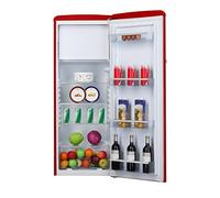Amica KSR 364 150 R Retro Kühlschrank mit Gefrierfach, 55 cm breit, 218L, LED-Beleuchtung, chili red