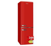 Amica Réfrigérateur autonome rétro avec congélateur - 244 l - Éclairage LED - Étagères en verre chromé - Grille à bouteilles - 181 x 55 x 62 cm - Rouge - Réfrigérateur combiné