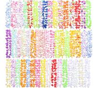 Amicably Lot de 50 guirlandes de fleurs hawaïennes - 50 styles - Collier de fleurs en vrac pour fête tropicale - Fournitures de plage hawaïennes - Bar de nuit hawaïen - Luau Aloha - Vacances à la