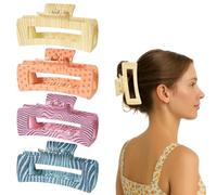 AmiCera Lot de 4 grandes pinces à cheveux pour cheveux épais/fins pour femmes, filles, dames, forte prise en main, antidérapante, rectangulaire à motif mignon et élégant, #4BLU