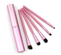 AmiCera Lot de 5 pinceaux de maquillage de voyage pour fard à paupières, contour du nez, fard à paupières, sourcils, lèvres avec étui tubulaire, petit portable, poils doux, outils de maquillage