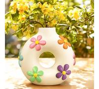 AmiCera Vase en forme de donut coloré pour fleurs, vase à fleurs rond moderne bohème décoratif pour le salon, vase rond creux unique, cadeau de jardinage, esthétique, pastel