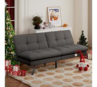 AMICLIBER Canapé-lit futon convertible, futon pliable en tissu de lin et mousse à mémoire de forme, dossier réglable, coussin amovible, causeuse futon pliable pour salon, camping-car, bureau,