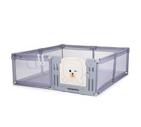 AMICO Parc bébé 180×200 cm avec porte, filets respirants et 2 poignées Gris sans tapis