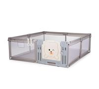 AMICO Parc bébé 180×200 cm avec porte, filets respirants et 2 poignées Taupe sans tapis