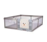 AMICO Parc bébé 180×200 cm avec porte, filets respirants et 2 poignées Taupe sans tapis