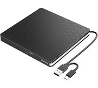 Amicool Lecteur DVD Externe USB 3.0 DVD/CD Portable Type-C et Lecteur de Disque,Plug&play,faible Bruit,Slim Superdrive pour Ordinateur Portable,Bureau,Mac, Macbook, IOS,Windows 10/8/7/XP et Linux