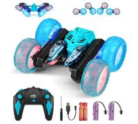Amicool Voiture Telecommandé Enfant avec Upgraded Bande Lumineuse et Feux de Roue, 4WD 360°Rotation 2.4GHz Voiture Radiocommandee Crawlers pour Enfants 6-12 Ans (Bleu)