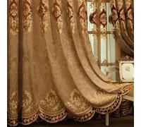 Amidoudou 1 Paire de Rideaux brodés européens de Luxe en Chenille pour Salon, Chambre à Coucher (café, 130 x 228 cm)
